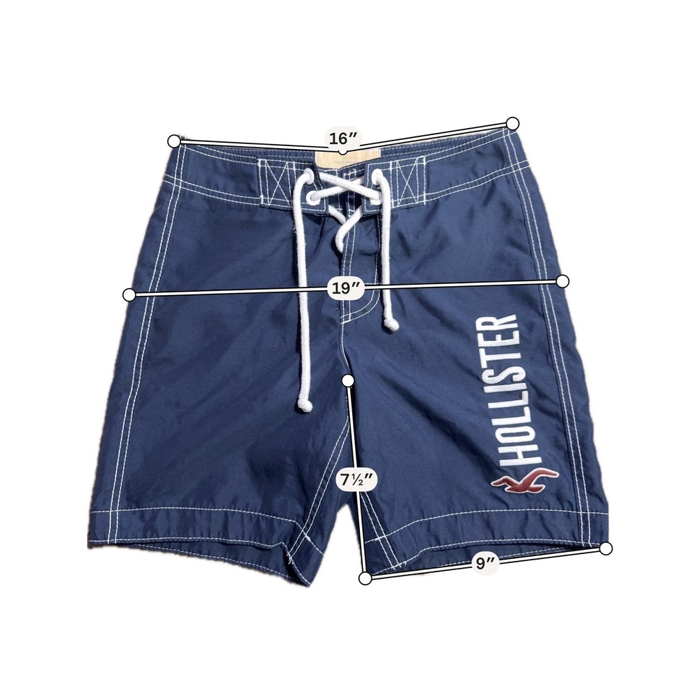 Hollister Mens Navy Blue Board Shorts Y2K Logo Swim Trunks XS - Picture 3 of 4